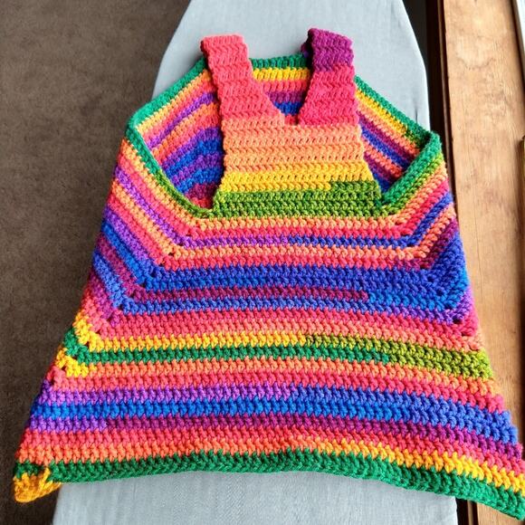 Crochet Rainbow Variegate Tank Top Racerback fits size M - XL handmade unique - Picture 13 of 14